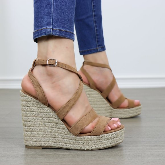 Espadrilles Tan Open Toe Wedge Sandal-4.5" heel - - Picture 2 of 8